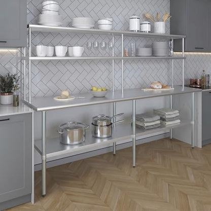 Stainless Steel Work Table Double Tier Overshelf