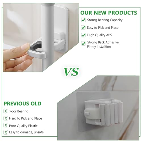6 pack Broom Holder Wall Mount Mop Holder Broom and Mop Gripper Self Adhesive Peel and Stick Anti (6 Count)