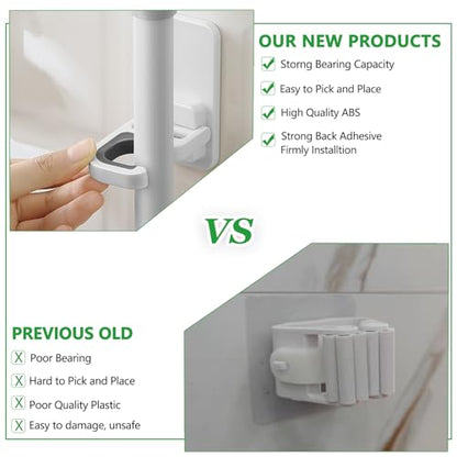6 pack Broom Holder Wall Mount Mop Holder Broom and Mop Gripper Self Adhesive Peel and Stick Anti (6 Count)