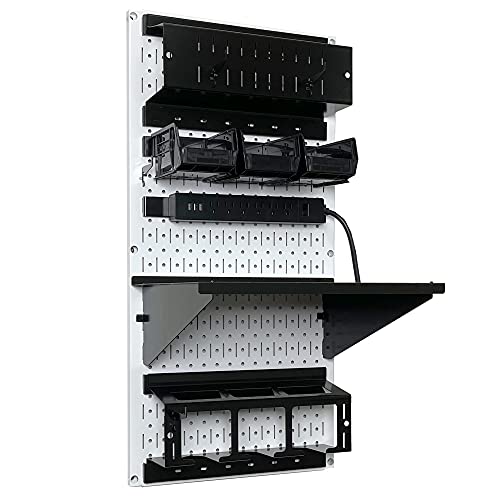 Power Tool Storage Organizer Kit Cordless Drill Holder Charging Station Rack 16” x 32” Metal Pegboard Organization System