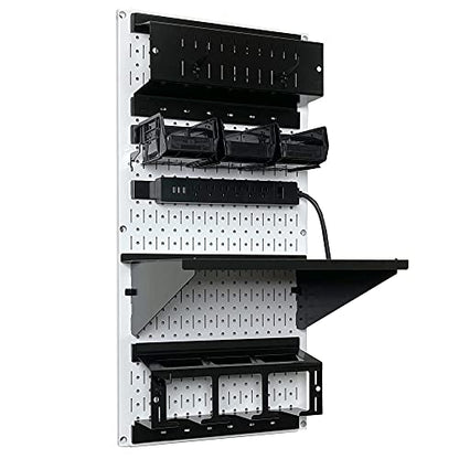 Power Tool Storage Organizer Kit Cordless Drill Holder Charging Station Rack 16” x 32” Metal Pegboard Organization System