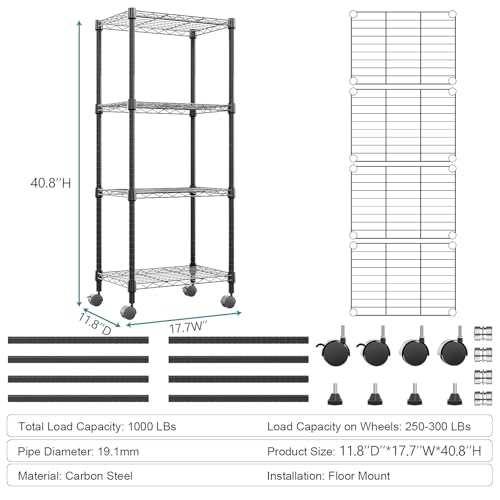 4 Shelf Adjustable Heavy Duty Steel Wire Rack (4 Count)