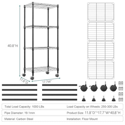 4 Shelf Adjustable Heavy Duty Steel Wire Rack (4 Count)