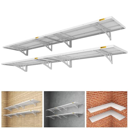 4Pack 1.64x4ft Adjustable Metal Garage Wall Shelving Heavy Duty Garage Storage Shelf Wall Mounted White (4 Count)