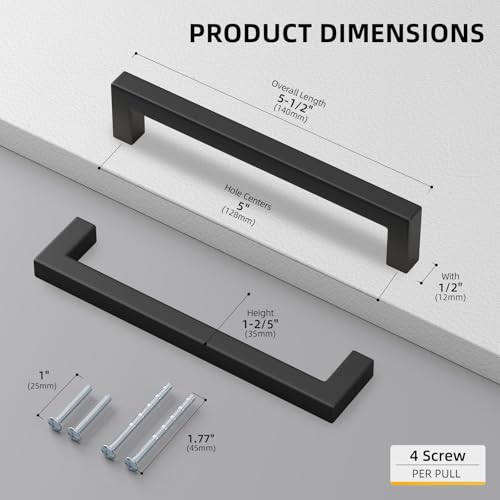 15 Pack 5 Inch Matte Black Cabinet Handles Kitchen Drawer Pulls (15 Count)