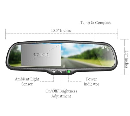 10.5" OEM Rear View Mirror with 4.3" LCD Screen + Compass & Temperature