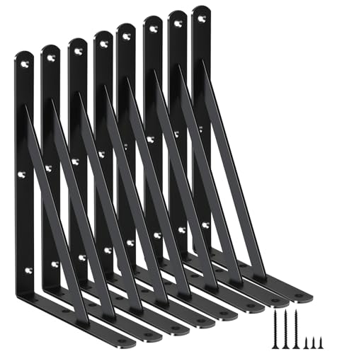 8 Pack L11 x H 8" Black Heavy Duty Shelf Brackets with Screws Metal Shelf Brackets Shelf Support Angle Brackets for Shelves L Brackets Heavy Duty Floating Shelf (8 Count)