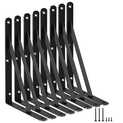 8 Pack L11 x H 8" Black Heavy Duty Shelf Brackets with Screws Metal Shelf Brackets Shelf Support Angle Brackets for Shelves L Brackets Heavy Duty Floating Shelf (8 Count)