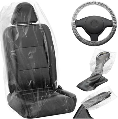 125 PCS Disposable Car Seat Covers Clear Plastic Vehicle Seat Protector Set with Steering Wheel