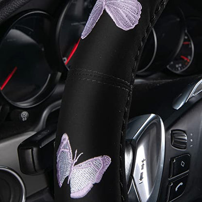 Purple Embroidery Butterfly Steering Wheel Cover
