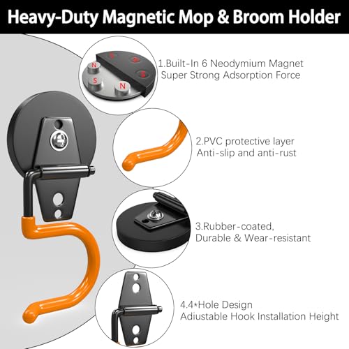 Magnetic Mop Broom Holder and Mop Organizer 4 Pack (5 Count)