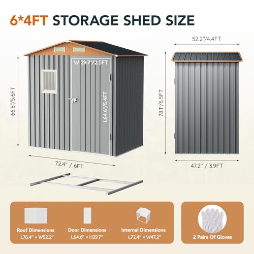 6x4FT Multi Used Outdoor Storage Shed with Frame Floor
