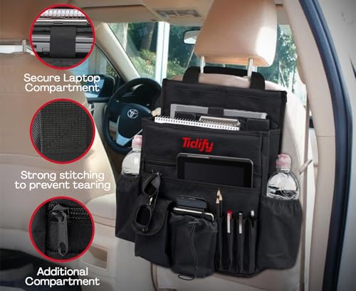 Back Seat Car Organizer with Dedicated Tablet and Laptop Storage Stabilizing Side Straps Soft Adjustable Shoulder Strap and Hardened Buckles Your Office Away from Office