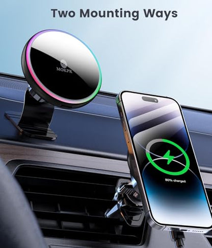 for Magsafe Car Mount Charger 15W LED RGB Car Phone Holder for Dash Vent