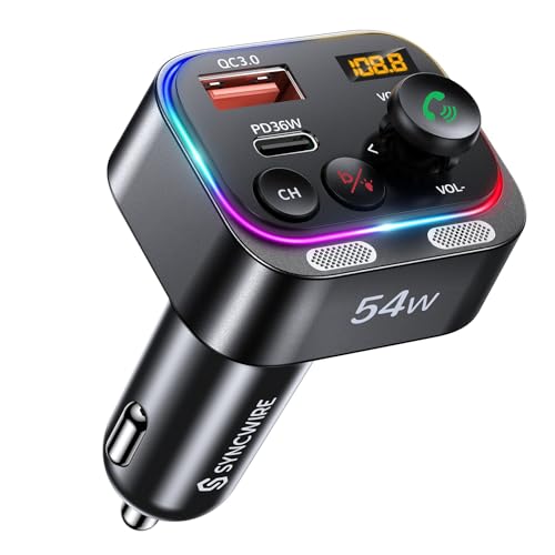 Bluetooth 5.4 FM Transmitter Car Adapter 54W with Light Switch