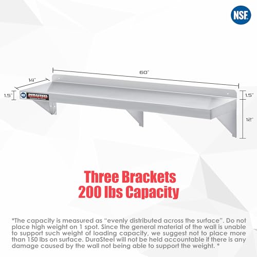 Stainless Steel Wall Mount Shelf 60" Wide x 14" Deep Commercial Grade