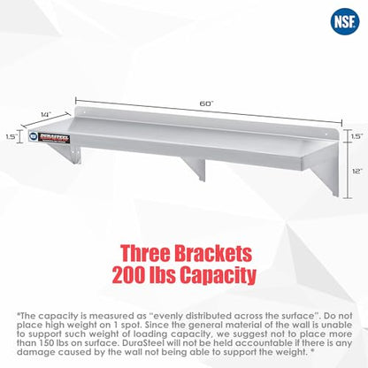 Stainless Steel Wall Mount Shelf 60" Wide x 14" Deep Commercial Grade