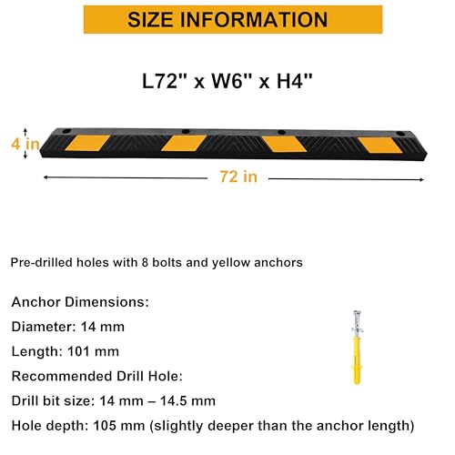 4 Pack 72" Rubber Parking Curbs