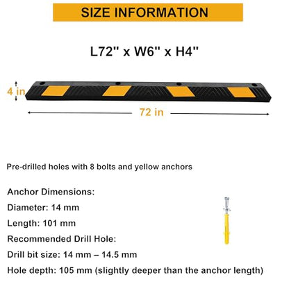 4 Pack 72" Rubber Parking Curbs