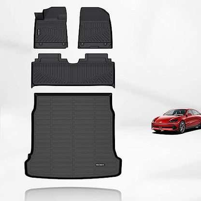 Floor Mats & Cargo Liner Full Set Custom for 2026 2025 2024 2023 Hyundai Ioniq 6 Car Mats Automotive Cargo Mat Floor Liners Trunk Liner IONIQ 6 All Weather Trunk Mat Accessories Black