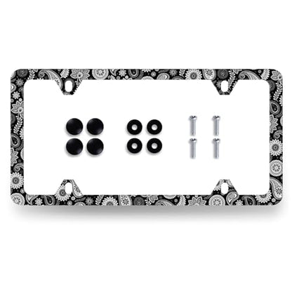 Black White Paisley Stainless Steel Boho License Plate Frame 12.2 x 6.2Inch