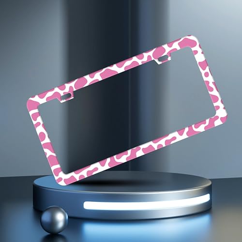Pink Cow Print Animal License Plate Frame Stainless Steel 6x12 Inch 2