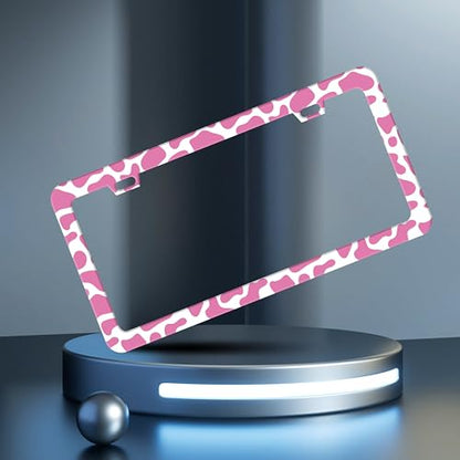 Pink Cow Print Animal License Plate Frame Stainless Steel 6x12 Inch 2