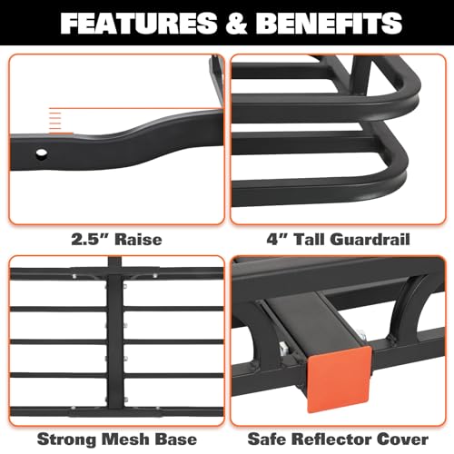 53" x 19" Hitch Mount Cargo Carrier Basket 500LB Capacity with Hitch Stabilizer