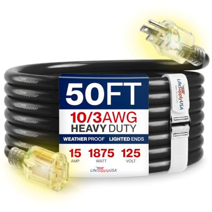 50ft Outdoor Indoor Extension Cord 10 (50 Foot)