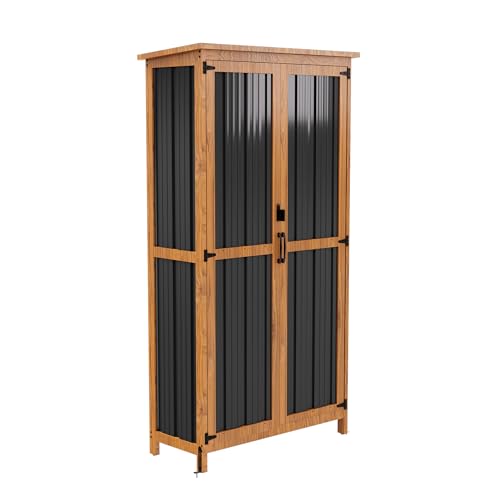 Metal & Wood Weatherproof Garden Storage Tall Shed with 3 Adjustable Shelves