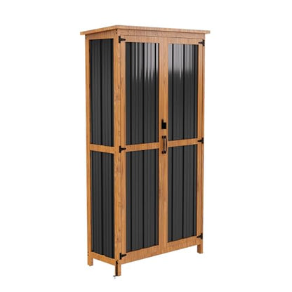 Metal & Wood Weatherproof Garden Storage Tall Shed with 3 Adjustable Shelves