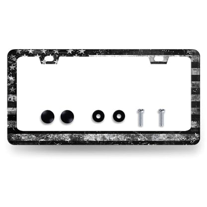 Stainless Steel Vintage Black Grey American License Plate Frame 12.2 x 6.2