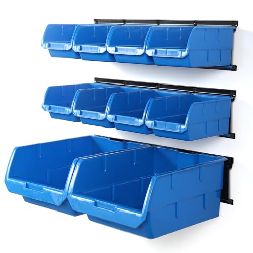 10 Bin Wall Mounted Plastic Storage Bins Hanging Organizer Bins