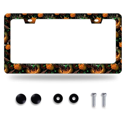 Pumpkin Bats License Plate Frame Stainless Steel Accessory 12.3x6.3 Inch