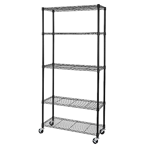 5-Tier NSF-Certified Steel Wire Shelving, 36"W x 14"D x 75.5"H, Black