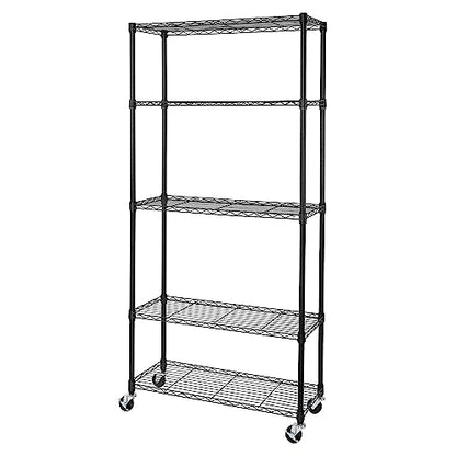 5-Tier NSF-Certified Steel Wire Shelving, 36"W x 14"D x 75.5"H, Black