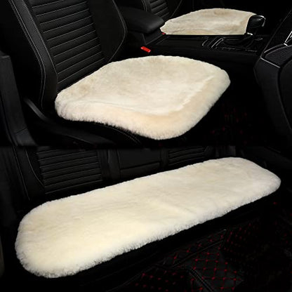 Genuine Sheepskin Car Seat Cushion Seat Covers for Cars Trucks SUV Comfort Seat Protector Pad for Car Driver Seat Car Accessories (3 Count)