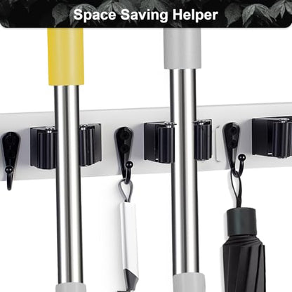 2 Pack Broom Holder Wall Mount With 5 Slots & 4 Hooks (2 Count)