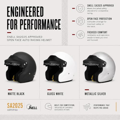Snell SA2025 Approved Open Face Auto Racing Race Car Helmet