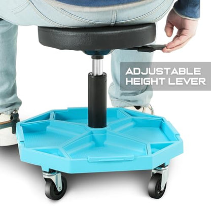 Adjustable Height Pneumatic Garage Seat Rolling Mechanic Stool with Tool Tray Storage