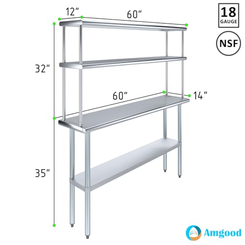 Stainless Steel Work Table Wide Double Tier Overshelf