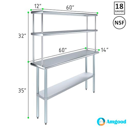 Stainless Steel Work Table Wide Double Tier Overshelf
