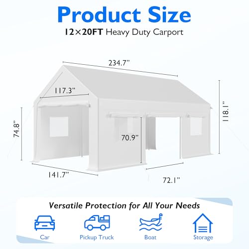 12'x20' Heavy Duty Carport with Reinforced Base and All
