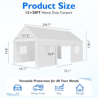 12'x20' Heavy Duty Carport with Reinforced Base and All