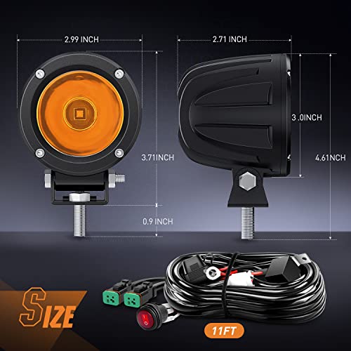 2 PCS 3 Inch Spot Round Amber Motorcycle LED Pods