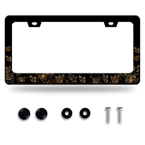 Golden Butterfly License Plate Frame Stainless Steel Accessory 12.3x6.3Inch