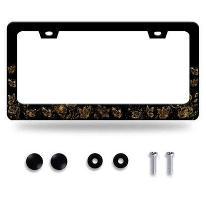 Golden Butterfly License Plate Frame Stainless Steel Accessory 12.3x6.3Inch