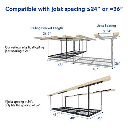 3x8 Overhead Garage Ceiling Storage Rack Adjustable