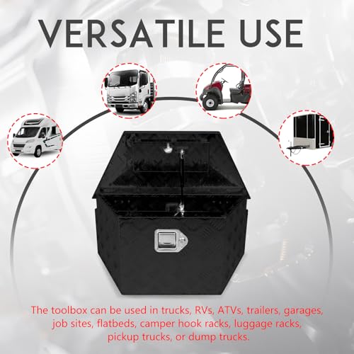 27" x 13" x 13" Trailer Tongue Tool Box with Latch and Keys Heavy Duty Aluminum Trailer Toolbox Organizer Truck Underbody Box Compatible with Pick Up Truck Bed RV Trailer ATV Black