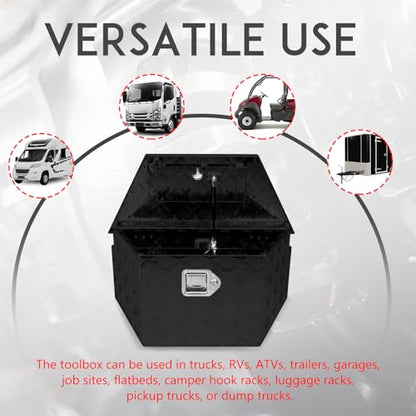 27" x 13" x 13" Trailer Tongue Tool Box with Latch and Keys Heavy Duty Aluminum Trailer Toolbox Organizer Truck Underbody Box Compatible with Pick Up Truck Bed RV Trailer ATV Black